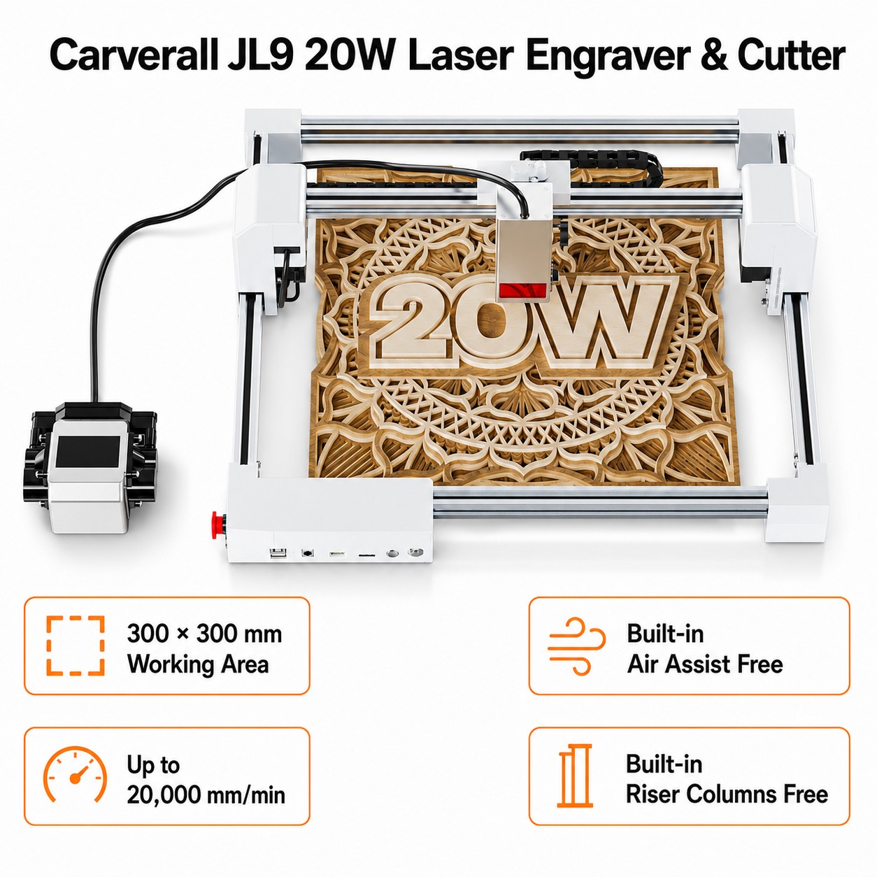 Industrial Laser Cutting Machines - Carverall JL9 20W Laser Engraver Cutter,
