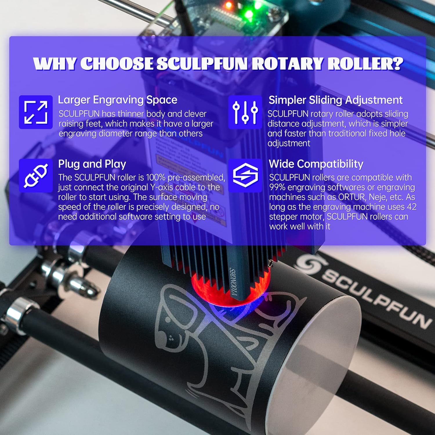 SCULPFUN Laser Rotary Roller L - огляд і ціна Rotary Axis Laser Engraver