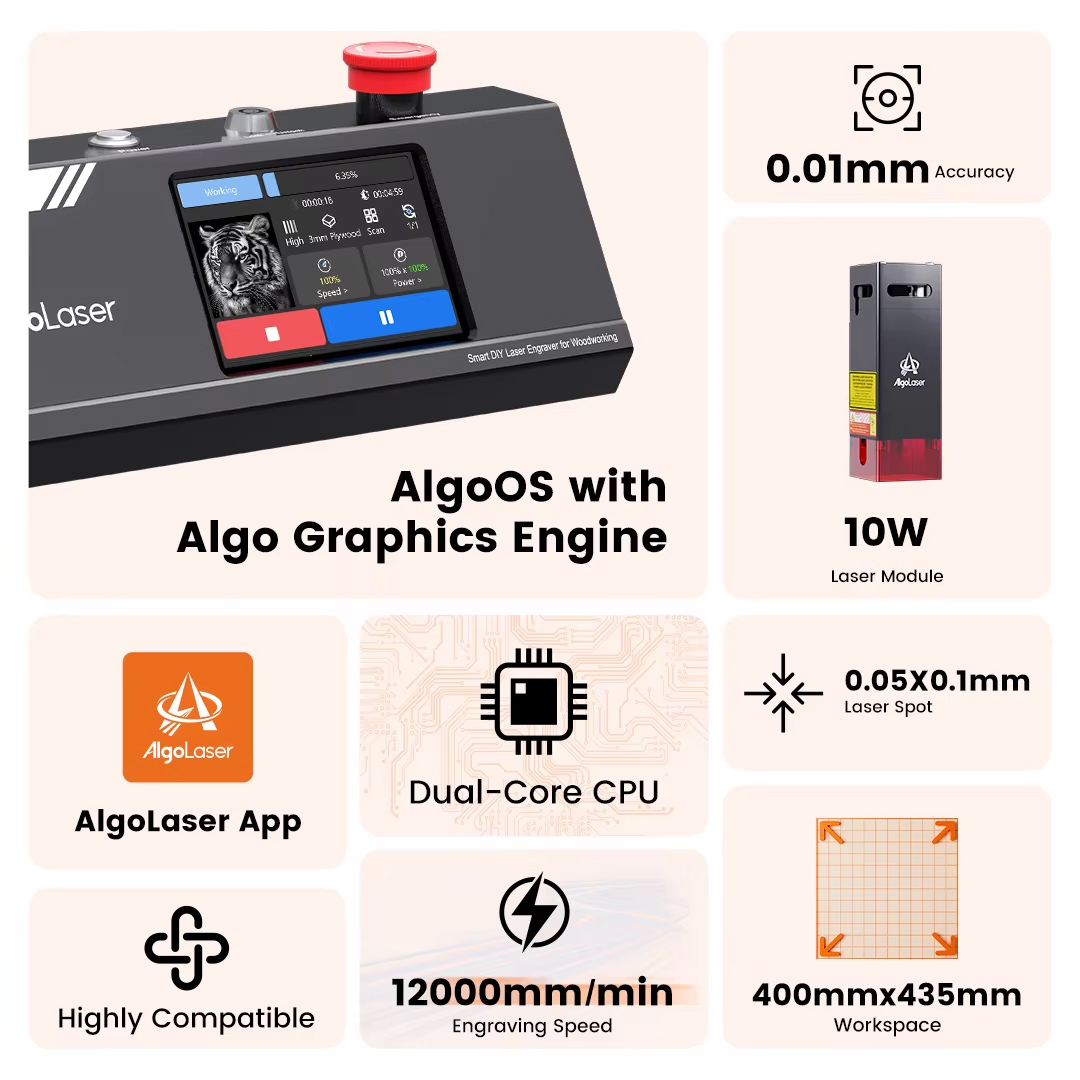 Algolaser DIY Table 40*43cm CN - огляд і ціна Laser Engraving Software